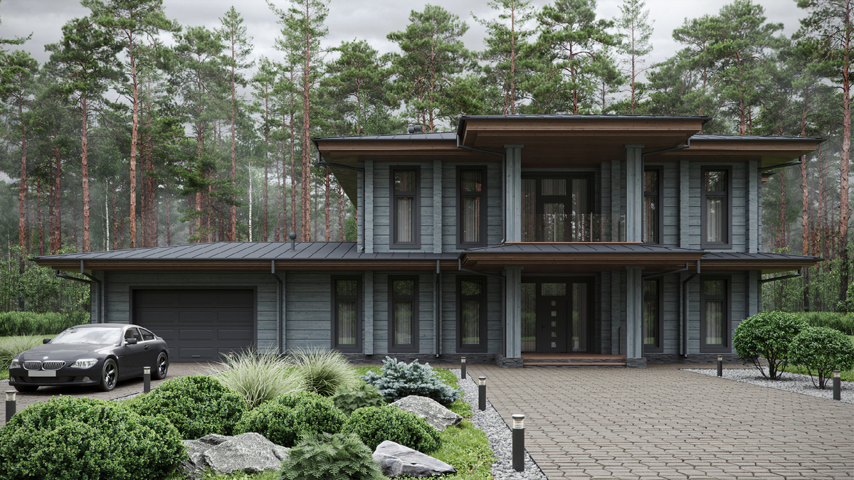 Дом в стиле Райта из клееного бруса