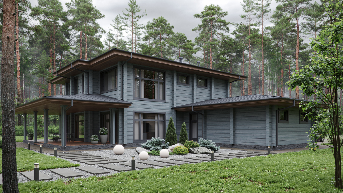 Дом в стиле Райта из клееного бруса