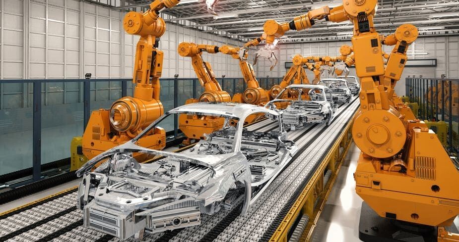 Роботизированный ковейер на автомобильном заводе