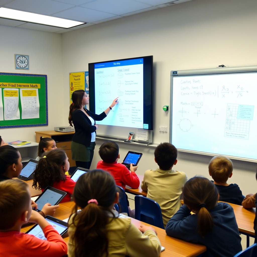 Урок математики в 5 классе с использованием ИИ (изображение сгенерировано нейросетью)