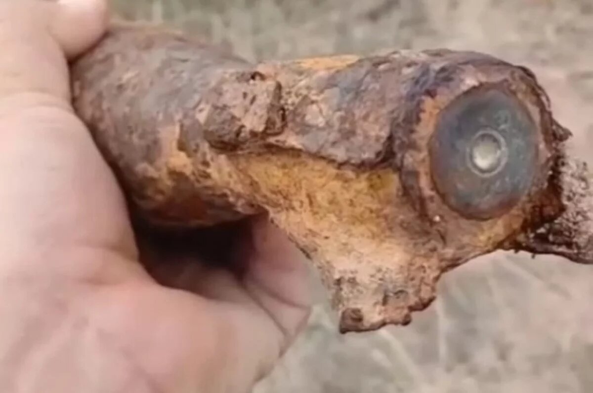    Экскаватор случайно извлёк из земли мину времён прошлого века на Сахалине