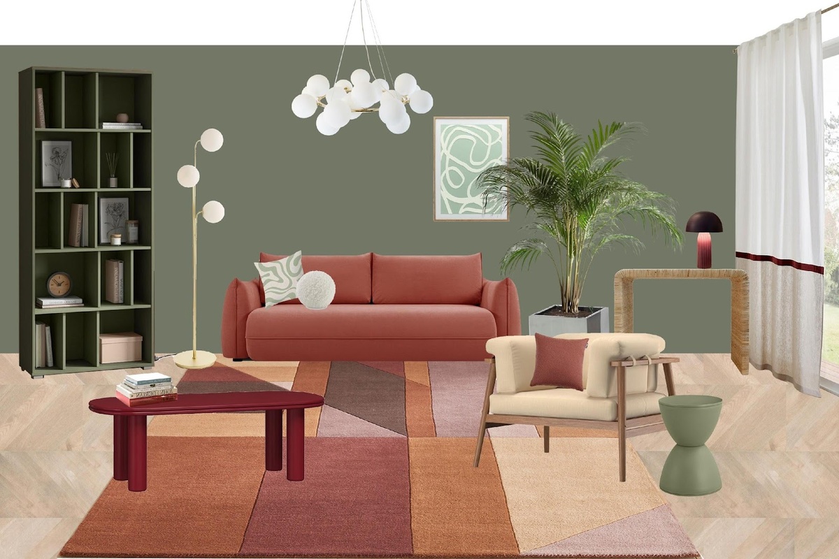 Светильники и зеркальное кашпо — маркетплейсы, Китай; ковер — La Redoute; лампа настольная — Bergenson Bjorn. Автор коллажа: дизайнер Ольга Митник