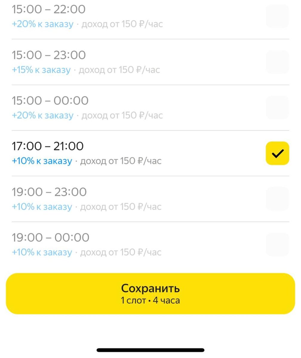 Расписание слотов Яндекс Еда
