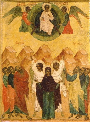 Иконописец Андрей Рублев написал икону «Вознесение Господне» около 1408 года, яичной темперой на липовой доске. Сейчас она хранится в Государственной Третьяковской галерее.