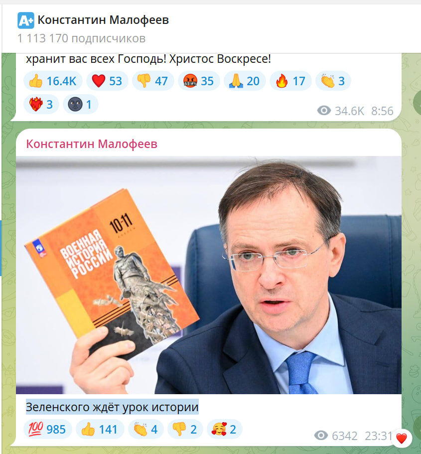    СКРИНШОТ: КОНСТАНТИН МАЛОФЕЕВ/ТЕЛЕГРАМ