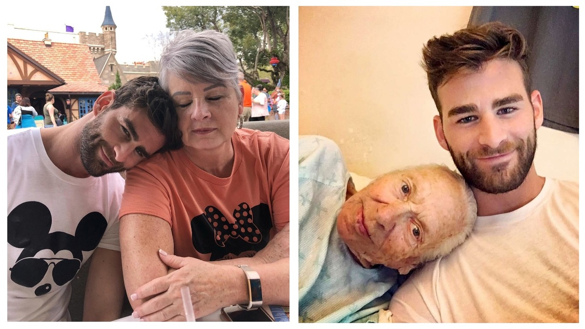 Фото с мамой, которую Крис благодарит за любовь и поддрежку. На втором фото - поддержкой старой женщине стал он сам