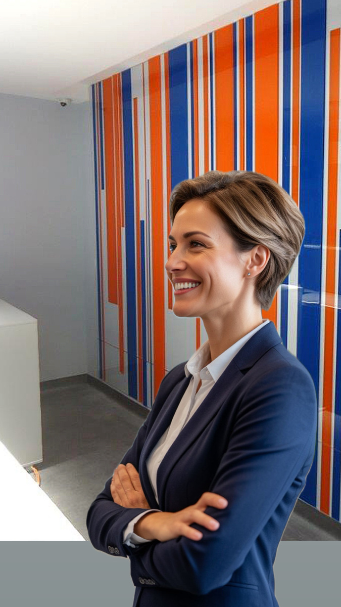 Рекламное оформление рецепции в медцентре.