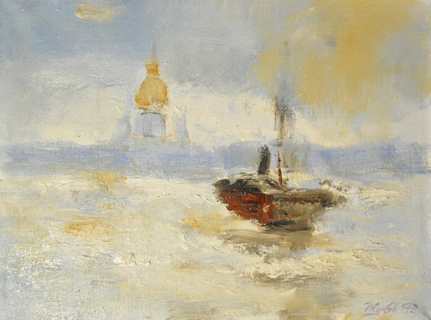 Утро на Неве, материалы: холст, масло, размер: 18 х 24 см. Источник: https://artsreda.ru/
