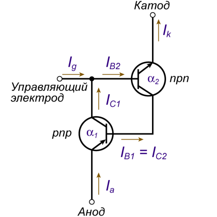 Тиристор на 2-х транзисторах