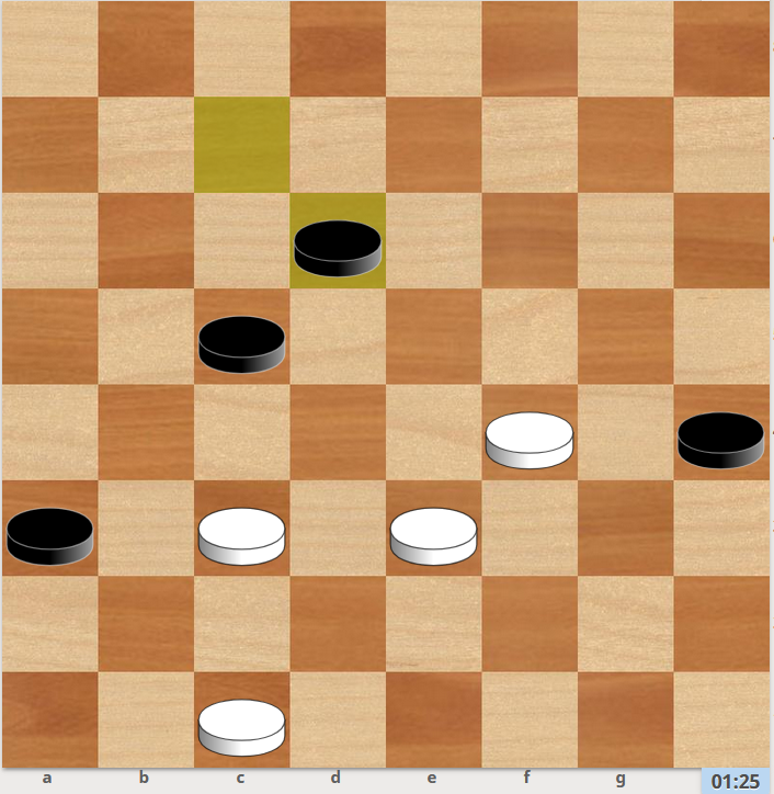 1.B4! E5 2.B:D6 E:C7 3.D4 D6 4.DE5 C5 5.F6 D4 6.G7X