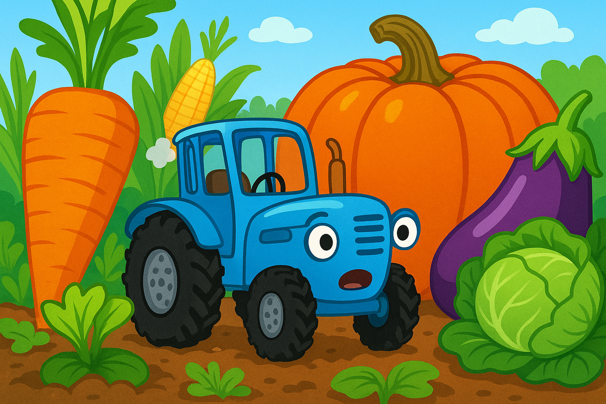 На огороде вырастают огромные овощи — так большие, что даже Трактор удивляется. Что за волшебство произошло?