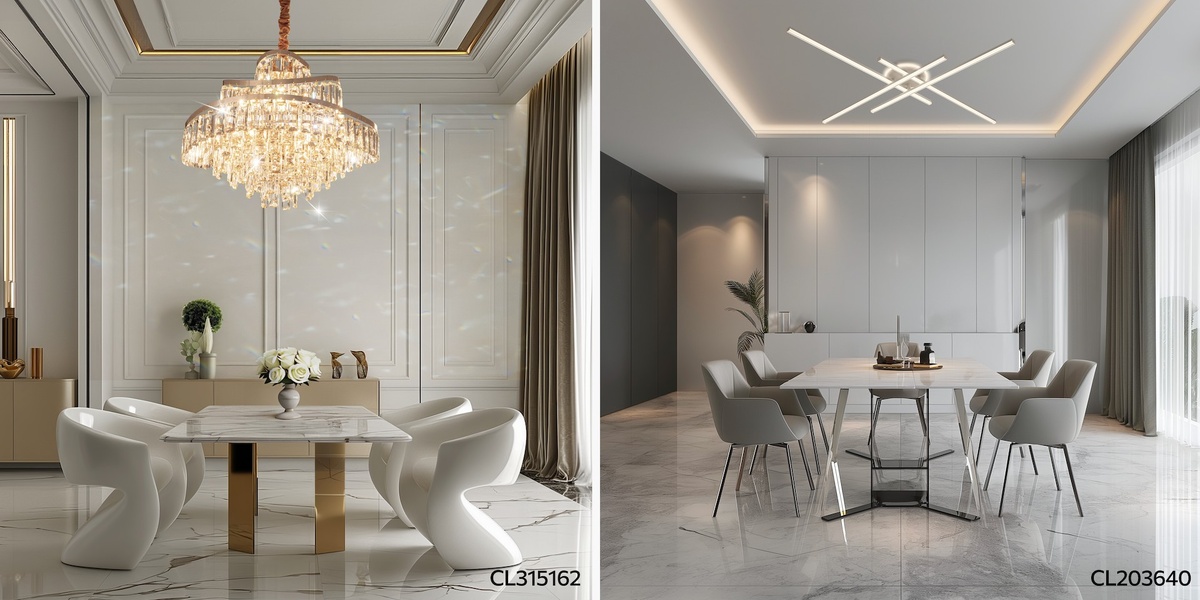 Слева — классический интерьер, справа — дизайн в стиле хай-тек