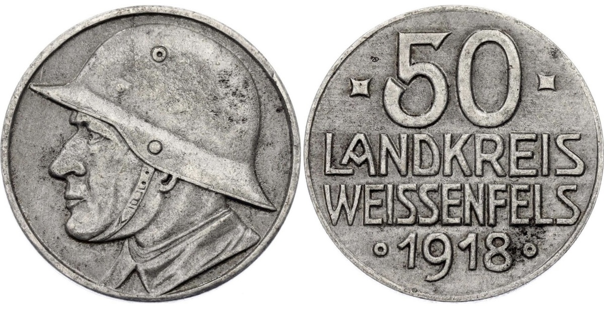 50 пфеннигов Германия 1918 год, военные деньги, Вайссенфельс