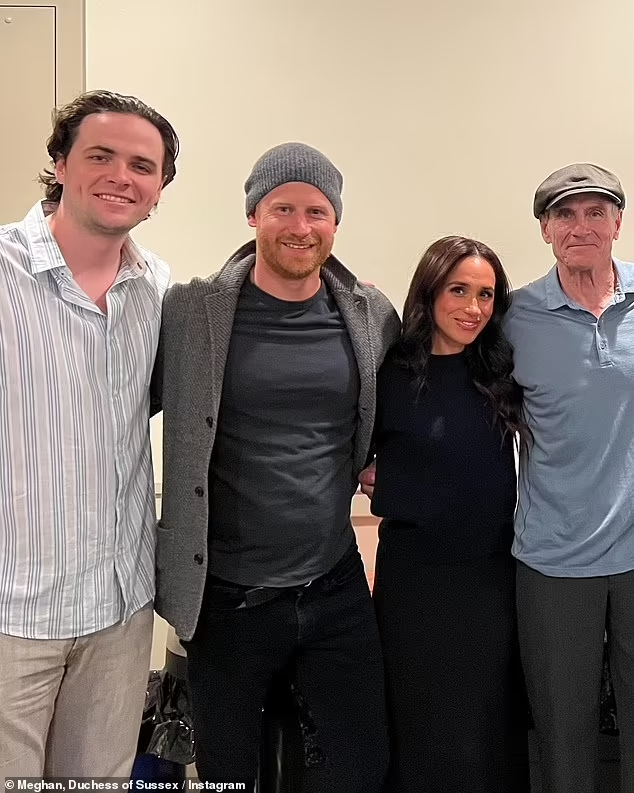 Меган Маркл, 43 года, и принц Гарри, 40 лет, продолжили свои музыкальные прогулки на этой неделе, посетив концерт Джеймса Тейлора (справа) в Санта-Барбаре в среду.