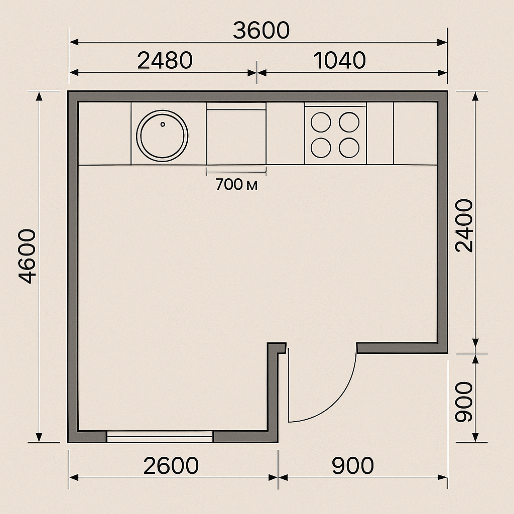 Пример плана кухни, который предоставляет застройщик