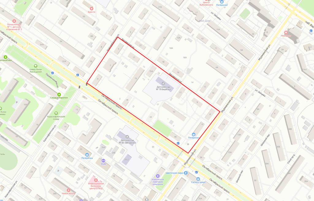    Комплексное развитие территории в Октябрьском районе. Скриншот с сервиса «Яндекс Карты»