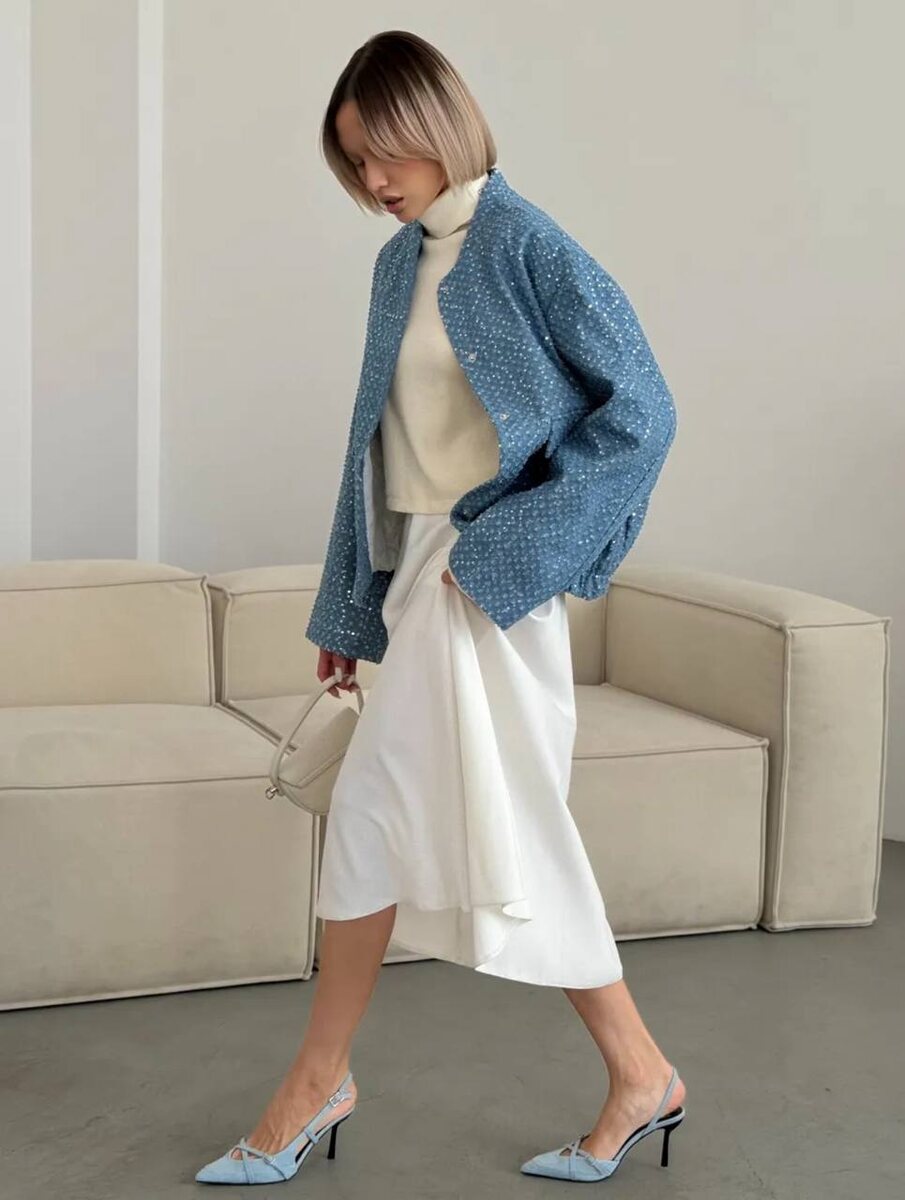 Куртка бомбер джинсовая с пайетками Emberens