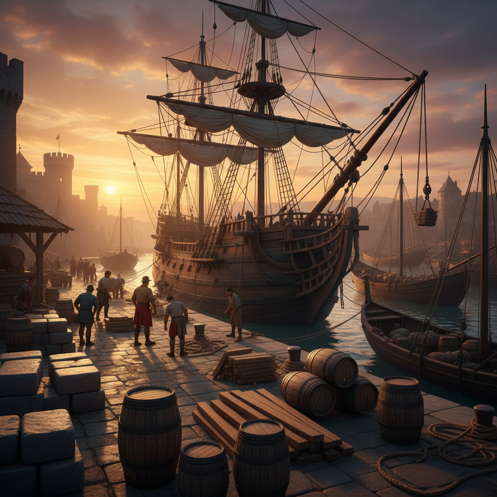 В порту. Погрузка военного судна.