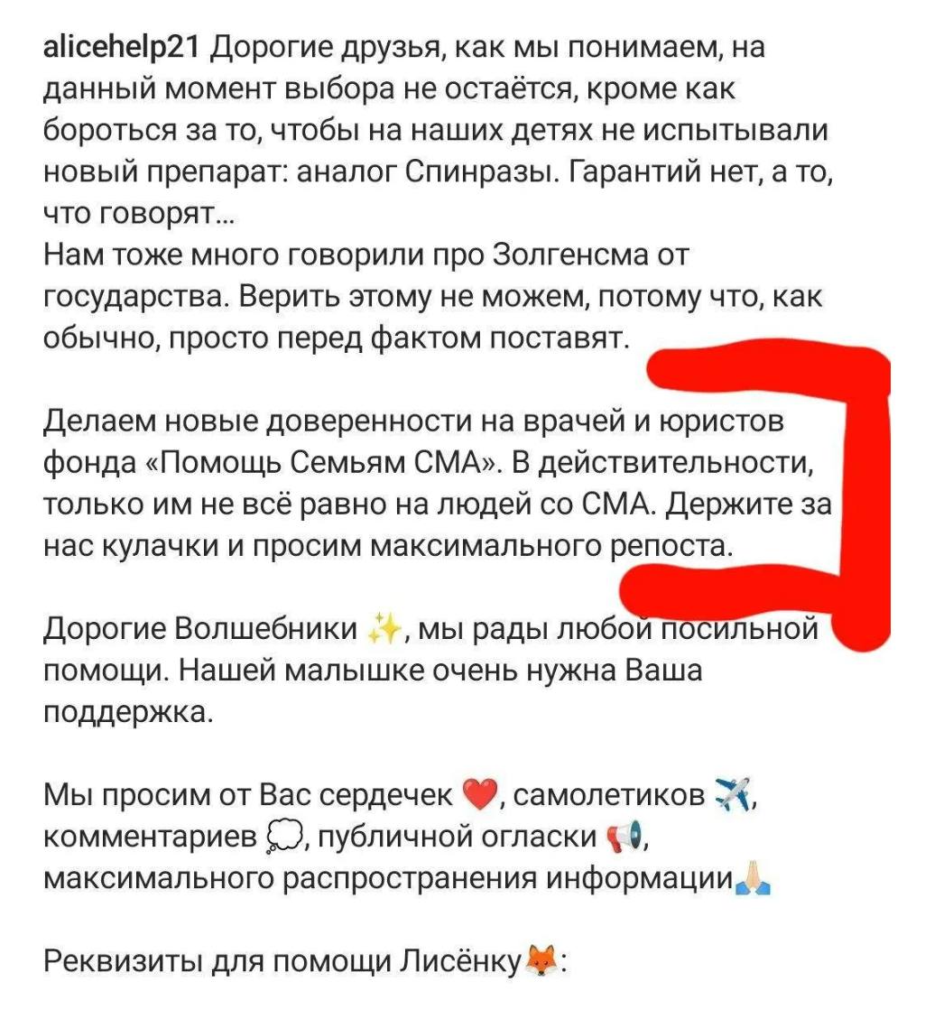 скриншот страницы сбора для Алисы Кочетковой в соцсетях