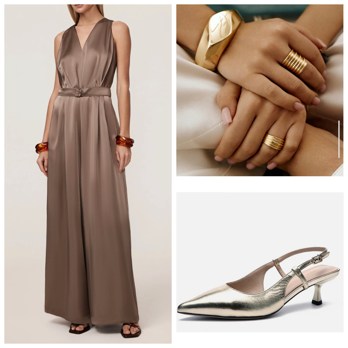 Атласный комбинезон Elis 16999 руб. Туфли Respect 11590 руб. Массивный браслет Lichi 1799 руб. 