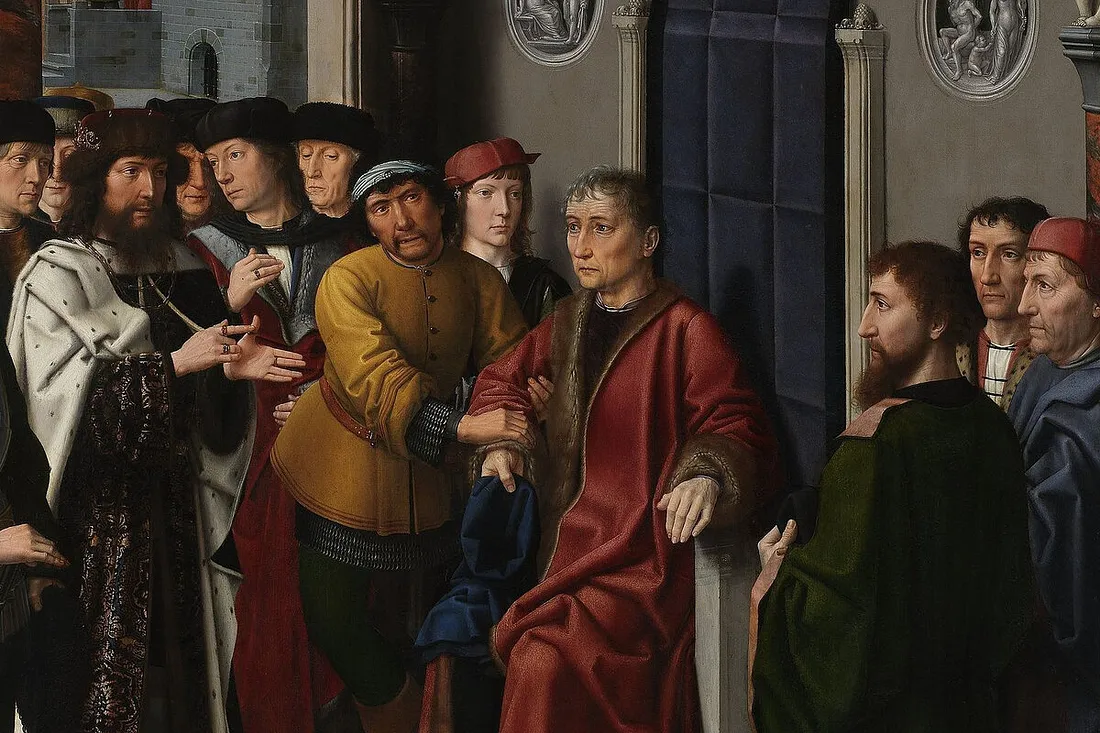 Фрагмент картины “Арест несправедливого судьи”, Жерар Давид, “Суд Камбиса”, 1498.