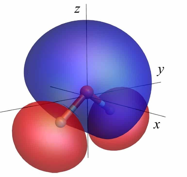    Рисунок 1.  Невозмущенная ионизирующая орбиталь трехатомной молекулы / © Кирилл Базаров, Олег Толстихин, Physical Review A