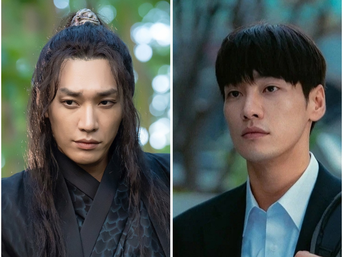 Красавчик-имуги из онгоинга "Возвращение во дворец" и главный герой дорамы "Скажи мне, что это любовь". Один актёр, два образа (коллаж мой, фото их открытых источников в интернете)