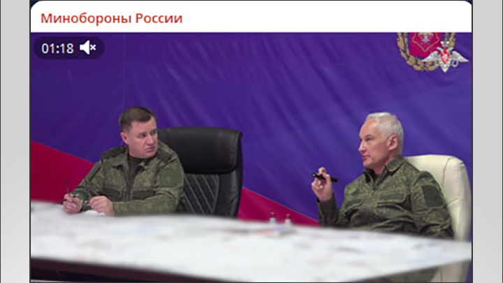    Мордвичёв и Белоусов проводят совещание//Скриншот поста из официального ТГ-канала Минобороны