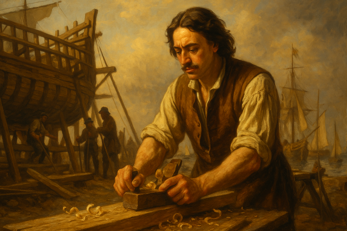 Пётр I за работой на голландской верфи