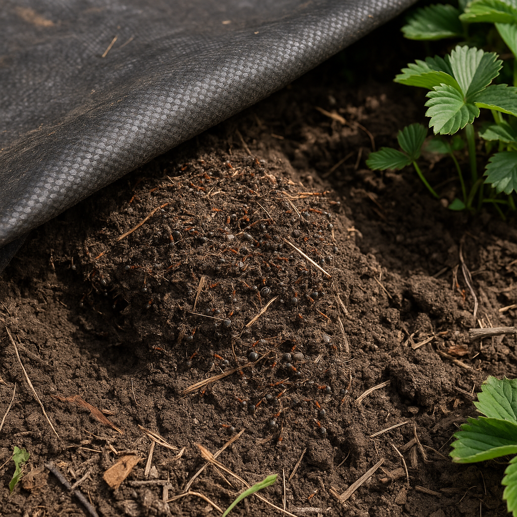 Муравьи под агроволокном на клубнике