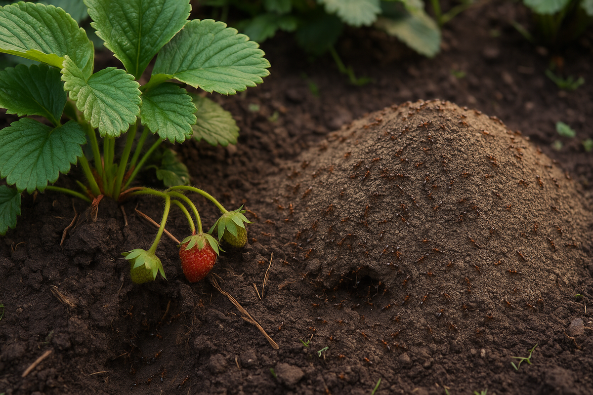 Муравейник на клубничной грядке
