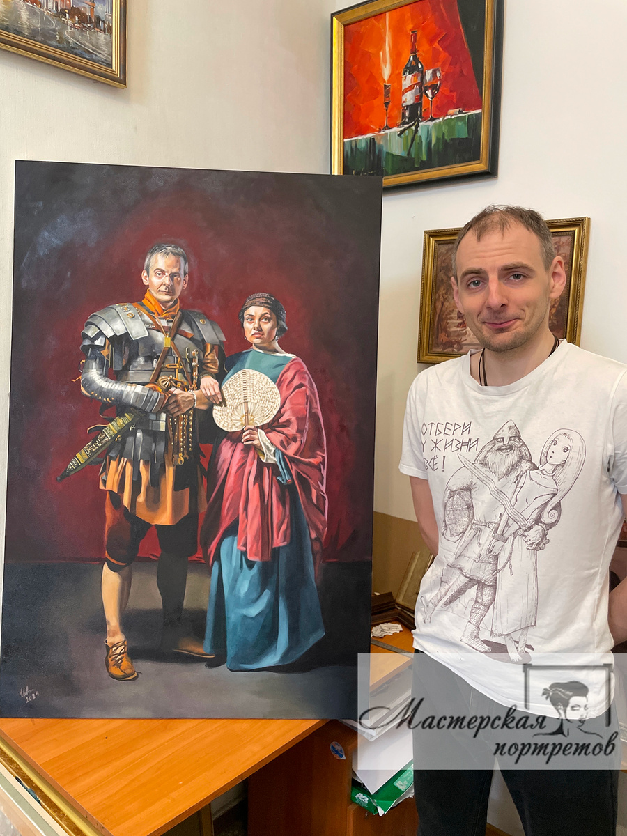Парный портрет маслом размером 70х100 см (написан полностью вручную)