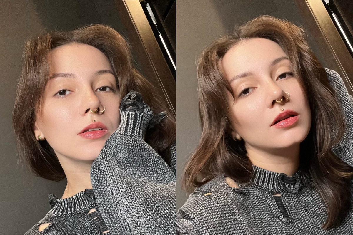 На первой фотографии помада в один слой, на второй в два слоя