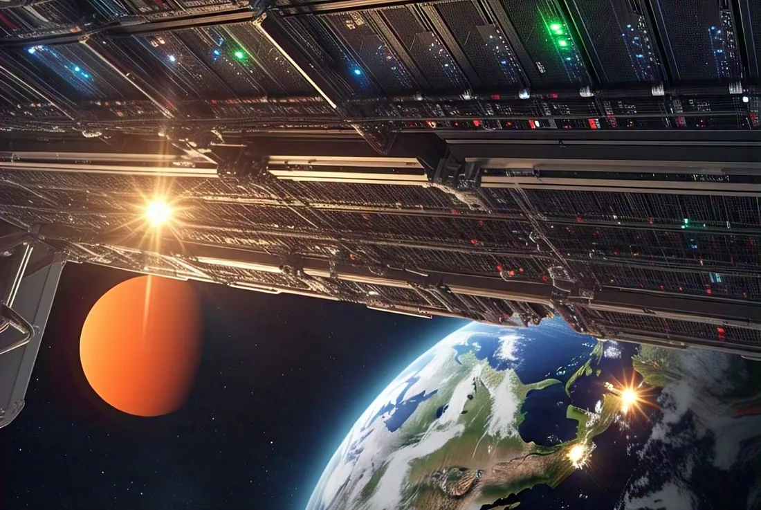 Центр обработки данных в космосе, как его представляет Meta AI