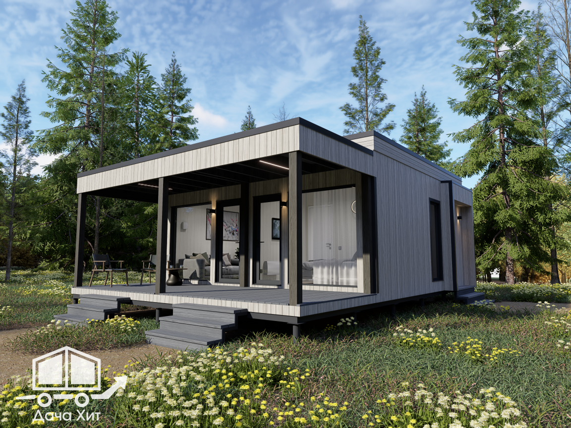 кунжут 51 одноэтажный дом с плоской крышей от дача хит