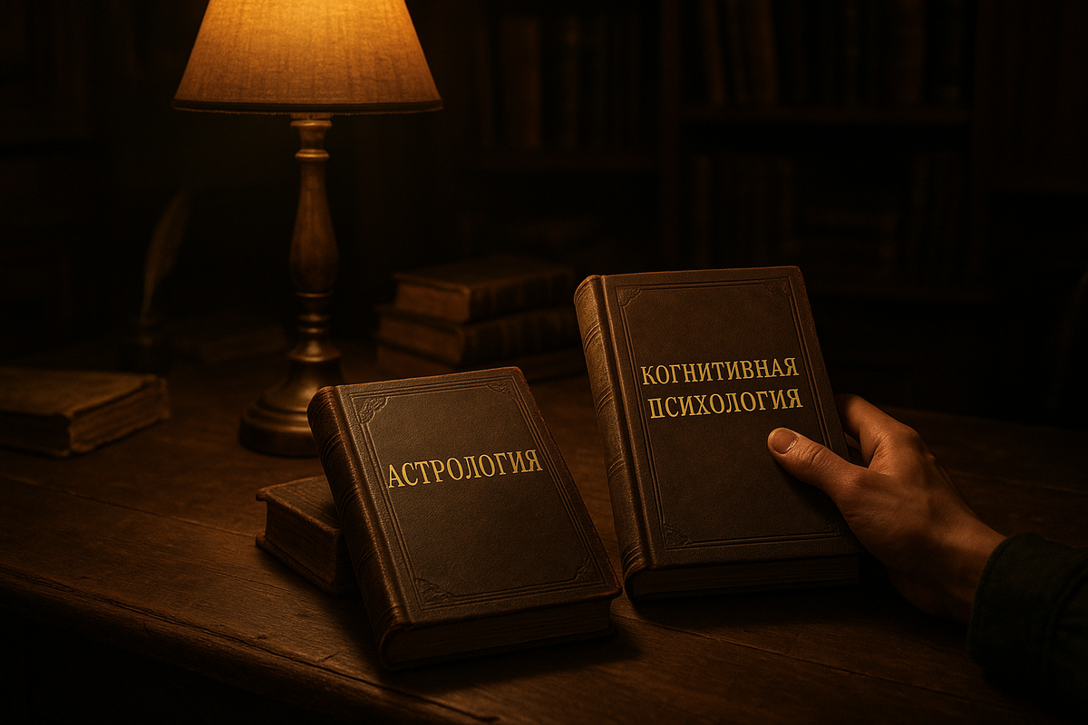 Момент выбора между астрологией и наукой — визуальный образ критического мышления