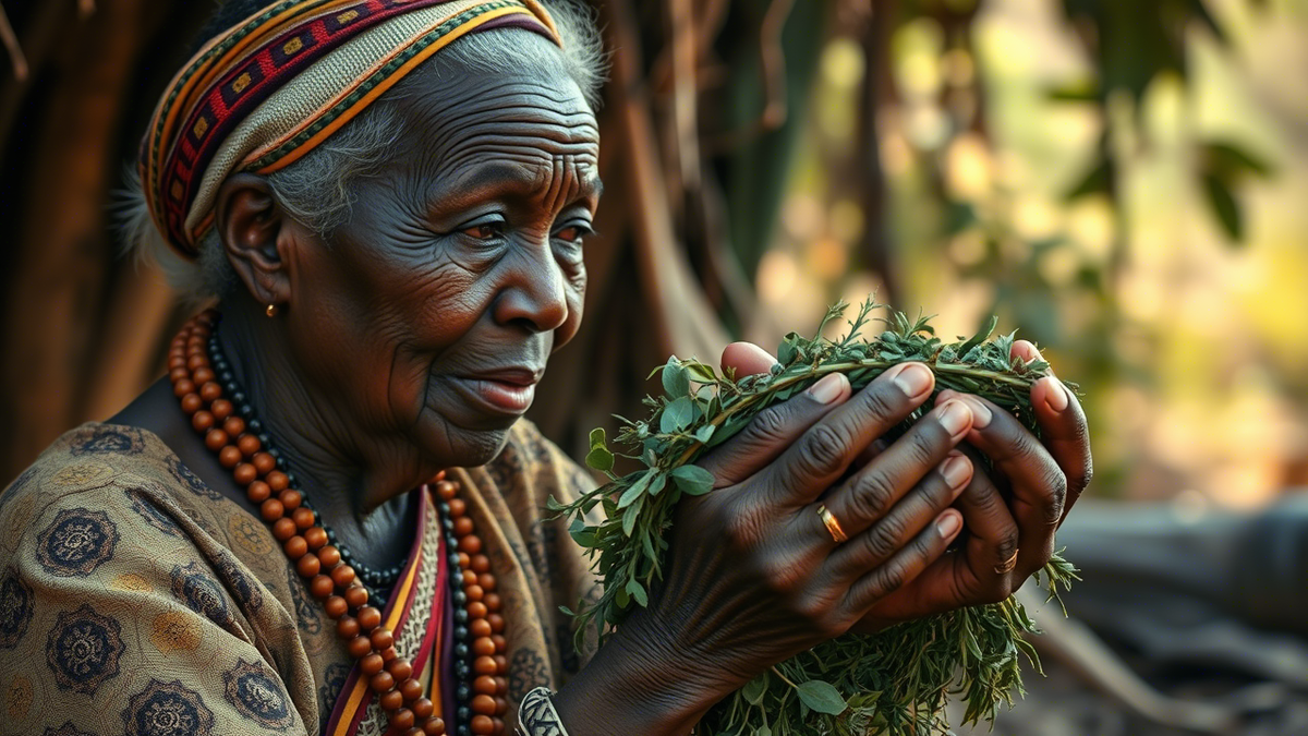 Старшая женщина племени проводит ритуал благословения