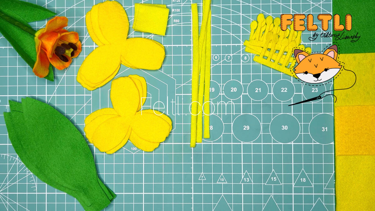 Шаг 1. Вырезаем все элементы выкройки из мягкого и жёсткого фетра