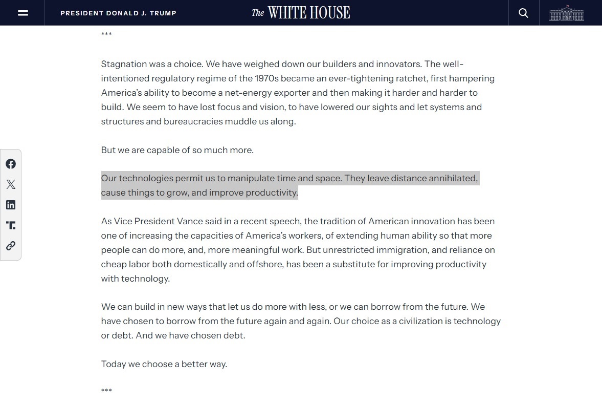 Майкл Крациос: «Наши технологии позволяют нам манипулировать временем и пространством» (источник: сайт Белого дома)