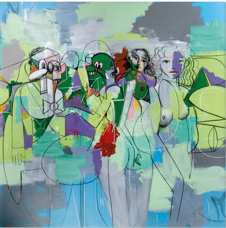 George Condo Force field 2010 льняной холст, уголь, акрил, пастель 208x208