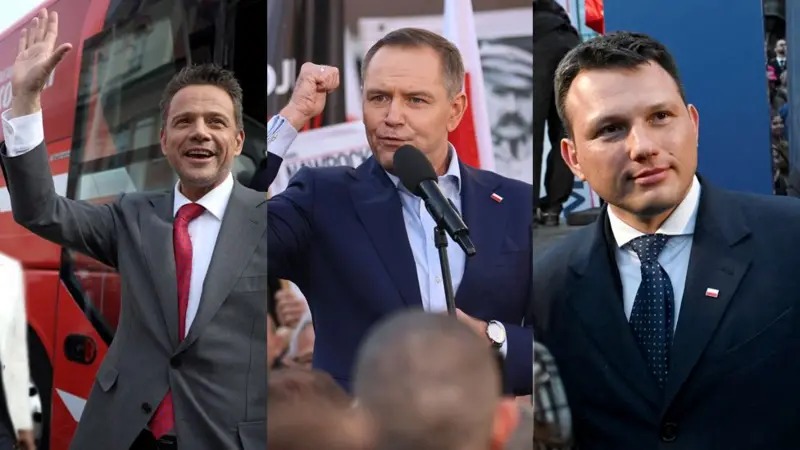 Кандидаты в президенты Польши: слева направо: Рафал Тшасковский, Кароль Навроцкий и Славомир Менцен.