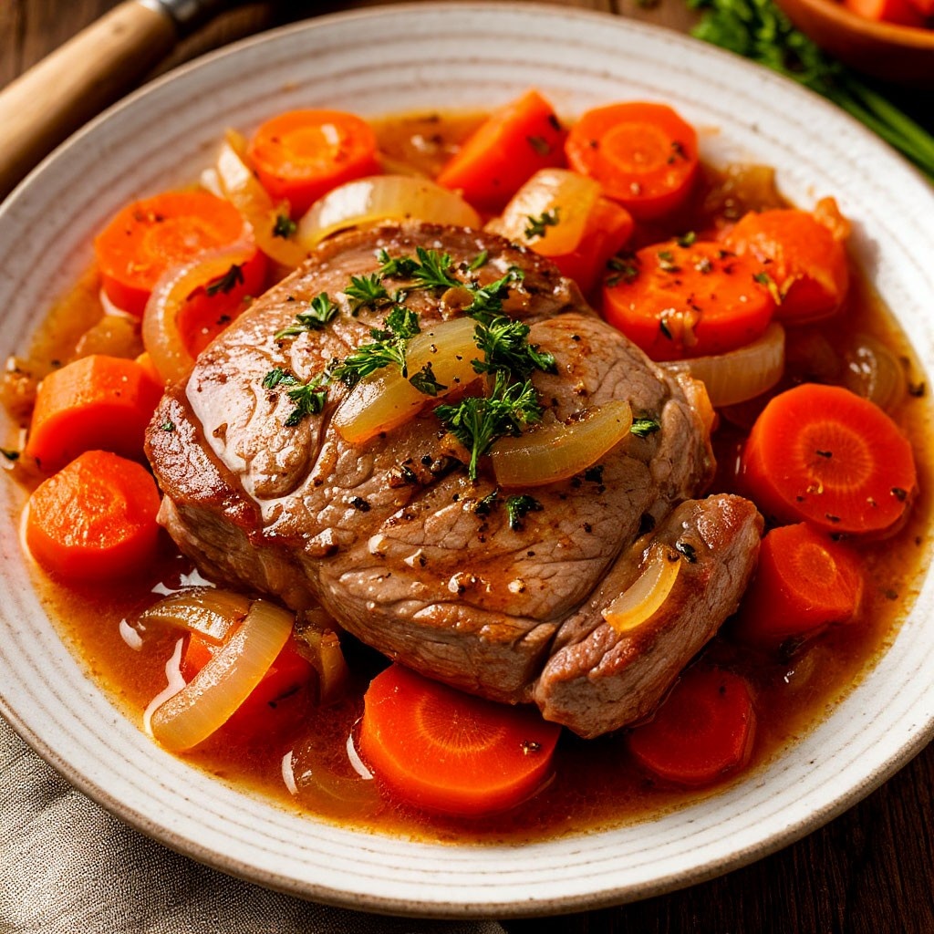 Свинина с луком и морковью