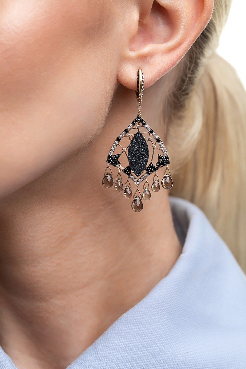 Серьги Лунная соната с кристаллическим агатом