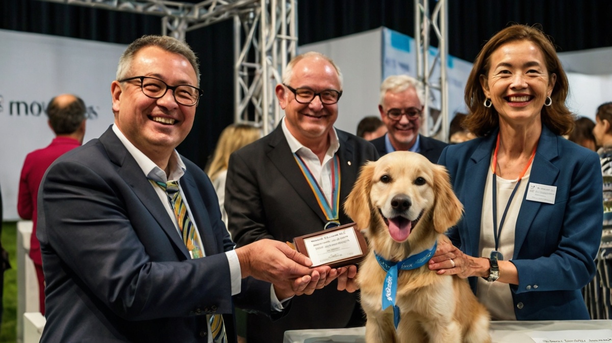 Счастливый момент для владельца и его питомца после успешного выступления