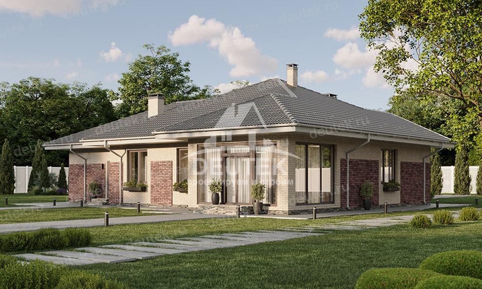 Проект одноэтажного дома 164 м2 из газобетонных блоков с гаражом, кабинетом и верандой