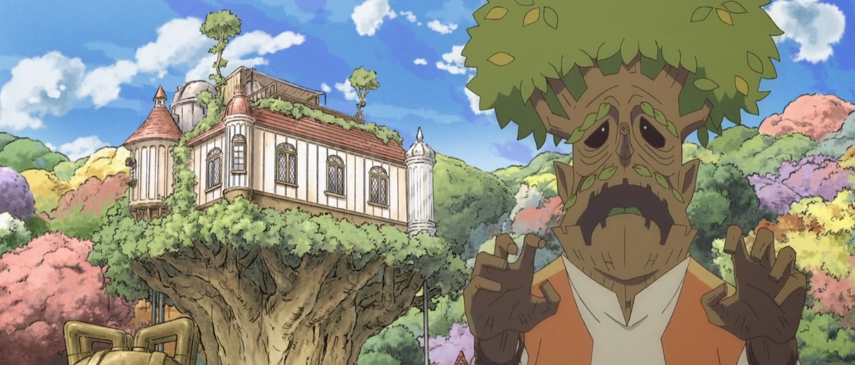 Около дома колдуний КирочО (Kirouchou) - Мудрец Леса - смотрел, как монстр ломал его деревья... -Мой бедный лес...