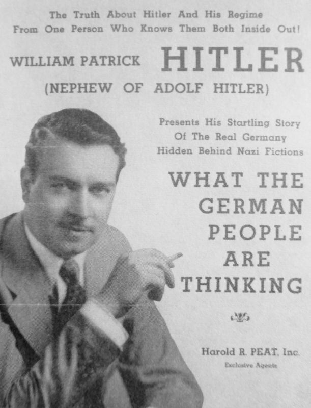 Портрет Уильяма Гитлера на афише с анонсом его лекций в США и Канаде