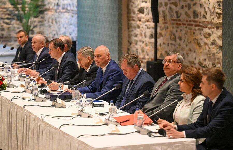    Делегация России во время переговоров с делегацией Украины в рабочем офисе президента Турции Долмабахче / Источник: © Рамиль Ситдиков/POOL/ТАСС