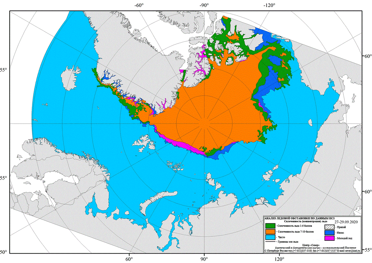 Ледовая обстановка в Арктике, 2020 г.