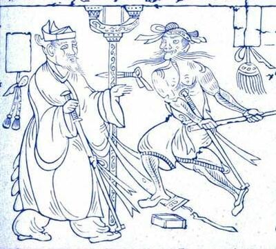 Цзин Кэ покушается на жизнь циньского вана. Реконструкция Л. П. Сытина по каменной стеле I в.